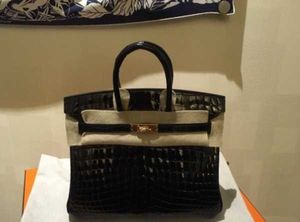 Top sacs BoKintote originaux en gros Nouveau sac en cuir de crocodile véritable fait à la main 25cm Sac à main pour femme Perle d'arche noire avec vrai logo