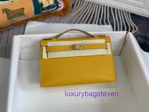 Top original Hremms Kelyys bolsos de mano al por mayor Mini generación Epsom cuero ámbar amarillo hilo de cera de abejas bolso de mano con logotipo real