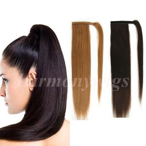 Top Quality 100% Human Hair Ponytail 20 22inch 100g # 4 / brun foncé double dessiné brésilien malaisien indien extensions plus de couleurs