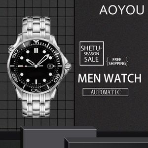 Relojes para hombre mecánicos automáticos de 42 mm de alta calidad Reloj con esfera negra y pulsera de acero inoxidable Bisel giratorio Caja transparente Atrás