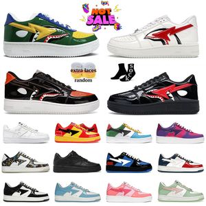 Top Qualité Casual Designer Sk8 Chaussures Femmes Hommes Casual Bas Formateurs Plats Shark Noir Blanc Veuve Raccoon Fer Verni En Cuir Camouflage Plate-Forme Baskets