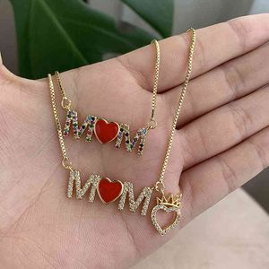 Top qualité cuivre zircon cubique coeur collier pendentif pour maman longue serpent chaîne bijoux cadeau pour la fête des mères Y220421