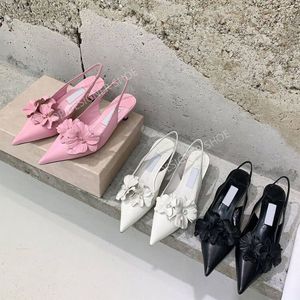 Top qualité Fleurs slingback pompes talons cuir bouts pointus chaussures habillées talons chaton chaussures de luxe designer dîner chaussures blanc noir rose avec boîte