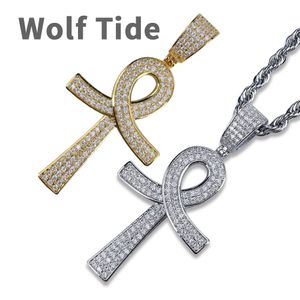 Buffalo-niagara Marriott Key Ankh Cross Collier avec pendentif en plaqué or blanc de qualité supérieure avec oxyde de zirconium brillant et diamants hip hop rappeur pour homme et femme