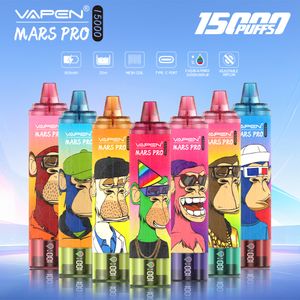 Authentique Vapen Mars Pro 15k 15000 Puffs Batterie Affichage Disposable Vape Pen E-cigarettes Kits 850mAh 25ML VAPES PRÉFUST