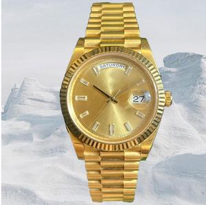 Relojes de lujo de alta calidad Champagne Dial DÍA-FECHA Oro amarillo Movimiento mecánico automático Reloj para hombres Reloj de pulsera para hombres