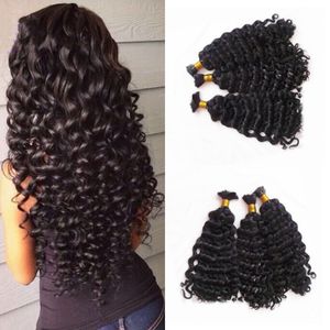 Extensiones de cabello humano rizado profundo malasio de alta calidad, sin accesorios, a granel para mujeres negras FDSHINE