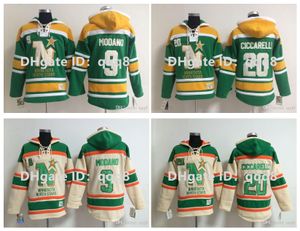 ¡De primera calidad! North Stars Old Time Hockey Jerseys 20 Dino Ciccarelli 9 Mike Modano Green White Swintershirts Winter Jacket