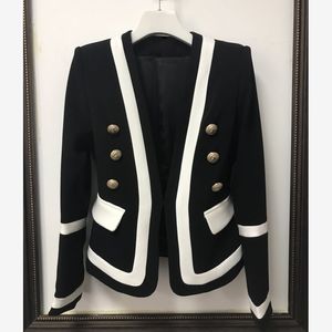 TOP qualité nouvelle mode veste 2021 Designer Blazer femmes classique noir blanc couleur bloc métal boutons Blazers vestes vêtements d'extérieur