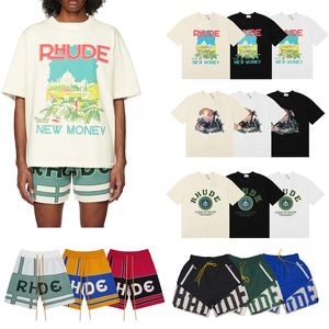 Top Quality Rhude Mens T Shirts Diseñador de moda Camisetas Calle Casual Camisa de manga corta Pantalones cortos de playa Hombres Camisa de impresión de algodón