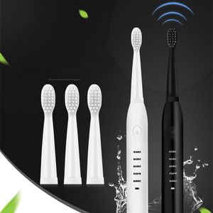 Cepillo de dientes eléctrico sónico ultrasónico de alta calidad, cepillos de dientes recargables, cepillo de dientes blanqueador electrónico lavable con cabezal de repuesto de 4 Uds.