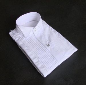 Camisa de novio de manga larga de algodón blanco de alta calidad para hombre, vestido para ocasiones formales con cuello puntiagudo pequeño, Shirts4416339