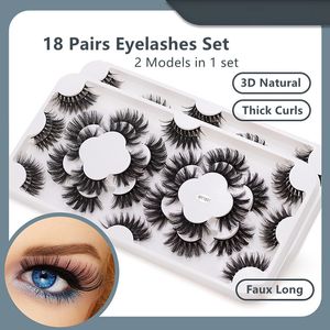 Top vendeur maquillage 18 paires/ensemble Faux 3D vison Faux cils épais Extension de cils sans cruauté faux vison cils réutilisables 2 styles mélanger en 1 ensemble