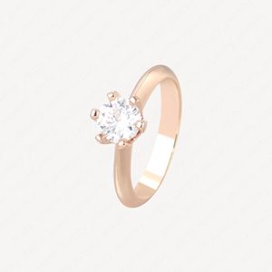 Top Selling Never Fade Sparkling Wedding Ring 18K Rose Gold Plated Princess Cut CZ Diamond Promise Anillos nupciales Accesorios de regalo con bolsas de joyería al por mayor