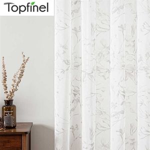 Topfinel Lily Cortinas para sala de estar Dormitorio Tul Flores modernas Cortina transparente Tratamiento de ventana Cortinas de gasa blanca Decoración para el hogar 210712