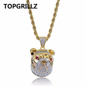 TOPGRILLZ Hip Hop glacé 3D tête de chien collier pendentif breloque pour hommes femmes or argent couleur cubique Zircon bijoux cadeaux 202Q