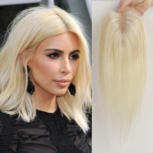 Toppers 100% Human Hair Toppers Partie moyenne Pièces de cheveux topper pour femmes avec une pince à cheveux mince dans les extensions de cheveux Light Platinum Blonde