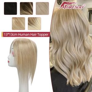 Toppers Moresoo Hair Toppers 100% cabello humano real máquina de cabello Remy brasileño clip en pieza de cabello para mujeres Mono y PU Top recto