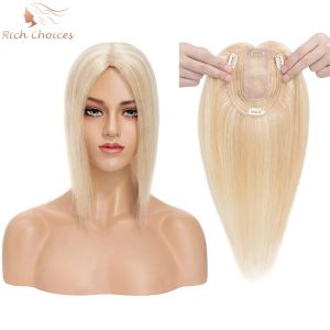 Toppers Rich Choices 10x12 cm Extensions de cheveux humains pour femme - Extensions de cheveux 100 % naturels Remy - Base en soie naturelle à clipser