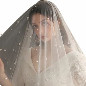 Topqueen Pearls Veil de mariage avec peigne voiles nuptiales avec des acaires de mariage clignotantes pour les mariées couverte frt et dos v13 i9pl # #