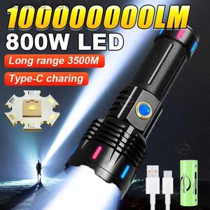 Torches 1000000LM Ultra Powerful Rechargeable Flashlight 800W LED High Power LED Flashlights 3500M Long Range Torch Tactical Lantern Q231013