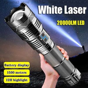 Antorchas Linterna láser blanca de alta potencia Foco LED superbrillante Antorcha de largo alcance Zoom Emergencia al aire libre con indicador de batería Q231013