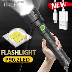 Torches Nouvelles lumières puissantes XHP90.2 Ultra lumineuses 18650 lampe de poche LED XLamp USB Rechargeable XHP70 lumière tactique 26650 Zoom torche de Camp Q231130