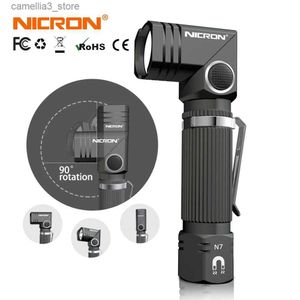 Torches NICRON Led Flashlight Handfree Dual Fuel 90 Degree Twist Rotary Clip 600LM Waterproof Magnet Mini Lighting LED Torch Outdoor N7 Q231013