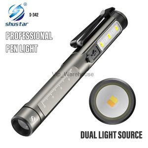 Torches Lampe de poche médicale professionnelle Lampe à stylo rechargeable avec interrupteur à mémoire Trois sources de lumière et lumière UV Autonomie de la batterie de 32 heures HKD230902