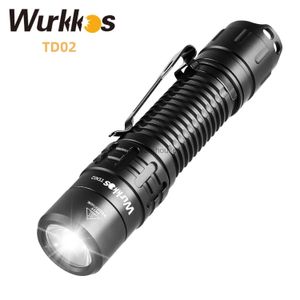 Torches Wurkkos TD02 Tactical Flashlight 2000 Lumens Pocket Torch Rechargeable EDC with Type C Charging Port Tail Switch IPX8 Waterproof HKD230902
