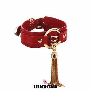 Torques Harajuku Pu Cuir Femmes Ras du Cou avec Collier Pompon Bondage Gothique Sautoirs Ceinture Collier Punk Rock Sexy Bijoux Rouge Accessoires