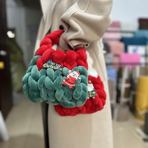 Bolso de mano bolso de diseñador Tela de terciopelo Línea a rayas Bolsos de mujer Bolsos de punto hechos a mano Moda navideña Bolsas de regalo de Navidad