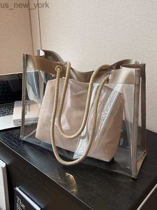 Totes 2023 Nouveau sac fourre-tout de grande capacité imperméable en PVC sac de gelée Transparent femmes Shopper dames épaule Shopping sacs à main sac de plage HKD230822