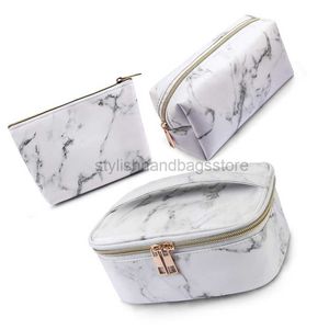 Totes 3 pièces en cuir PU motif marbre trousse de maquillage toilette avec organisateur de douche à glissière grande capacité adapté aux fournitures d'hôtelstylishhandbagsstore