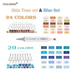 TOUCH 2420Colors Skin Tone Marker Blue Set Sketch Alcohol Markers Pen para dibujar Retrato Un color mar Y200709