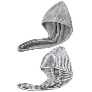 Serviette Enveloppe pour cheveux en fibre de charbon de bambou Microfibre Séchage rapide Turban Cap avec bouton Super absorbant Anti-Frizz Bath Shower Hat