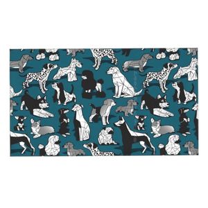 Serviette géométrique Sweet Wet Noses // Dark Teal Background Black And White Dogs Custom Soft Home Outdoor Dog IllustrationTowel