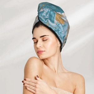 Serviette or bleu marbre texture de cheveux baignoire têtes de bain turban enveloppe rapide sèche pour séchage des femmes salle de bain