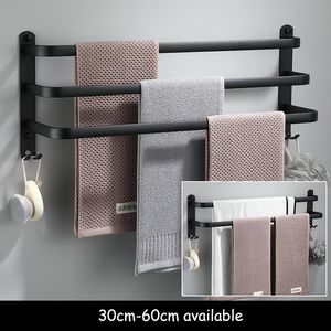 Towel Racks Bathroom Holder Set Black Rail Rack Hanger Wall Mounted Bath Bar Shelf Space Aluminum 30cm 40cm 50cm 60cm