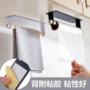 Toalleros Soporte para colgar en la pared de metal Baño Estante de madera Rollo de papel Almacenamiento de película plástica Accesorios de cocina