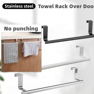 Towel Racks Rack Over Door Bar Hanging Holder Stainless Steel Bathroom Kitchen Cabinet White Black Rag Shelf Hanger 230607