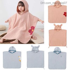 Serviettes Peignoirs Serviette de bain à capuche pour bébé Serviette de bain à capuche sans manches Serviette de bain en gaze de coton 4 couches super douce et à séchage rapide Z230819