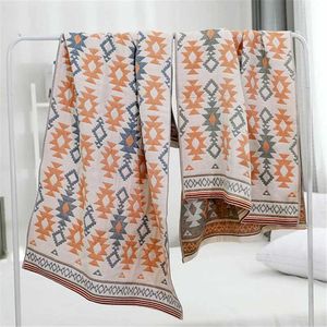 Serviettes robes géométriques à tissage nature coton grande serviette de bain adaptée aux adultes et aux enfants absorbant les serviettes de plage de style japonais.