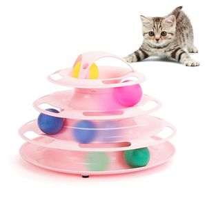 Tower Tracks Cat Toy Interactive Turntable Roller Pet Puzzle Circle Tracking Ball Inelligence Formation Fournitures pour Chats Chaton 211122