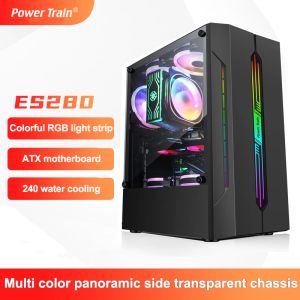 Towers Power Train ES280 Desktop Computer Case RGB Colorido Barra de Luz ATX Chasis competitivo de Juego Competitivo para 240 Engenio de Agua