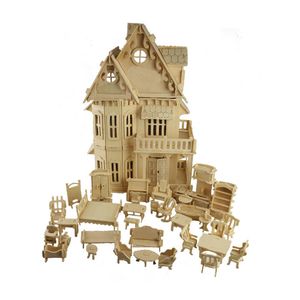 Jouet 3D Puzzle bricolage jouer cube gothique maison de poupées en bois échelle modèles 1 ensembles = 1 * maison + 34 * pièces meubles 30*18*45CM