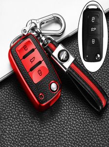 TPU Leather Car Key Cover pour VW Golf 6 Polo Passat Seat Ibiza Leon Skoda Octavia Fabia 3 boutons pliants à distance FOB6232379