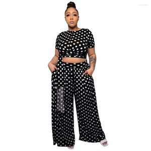 Survêtements FS Polka Dot Print Plus Size Vêtements pour femmes 4XL Deux ensembles de 2 pièces Costumes Womens Summer Outifits Feminino Conjuntos Wide Leg Pants