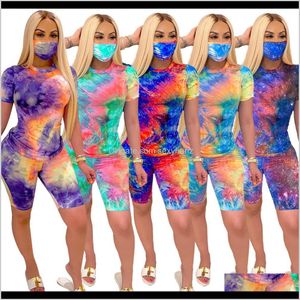 Chándales Ropa de mujer Entrega directa 2021 Conjunto de 3 piezas Verano Tie-Dye Conjuntos de mujer Top + Pantalones cortos Monos Pijamas sexy para adultos W