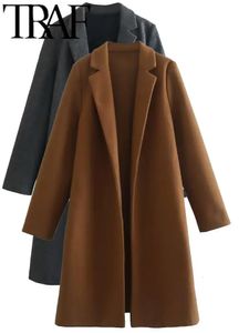 TRAF Camel couleur automne femmes pardessus à manches longues veste ample Vintage Trench manteau vêtements d'extérieur pour femmes chaud Y2K vieux argent Style 240127